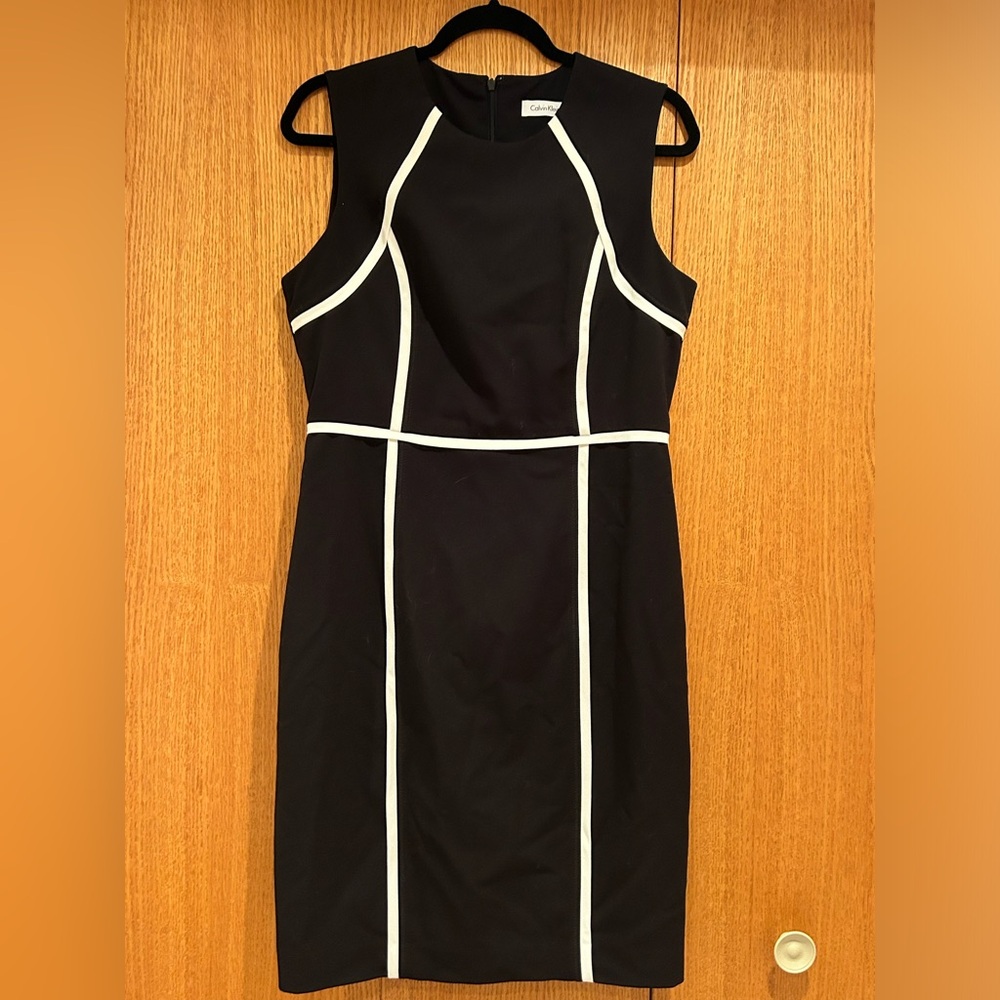 Calvin Klein Black with White Piping Sheath Pencil Skirt Dress Womens Size 10